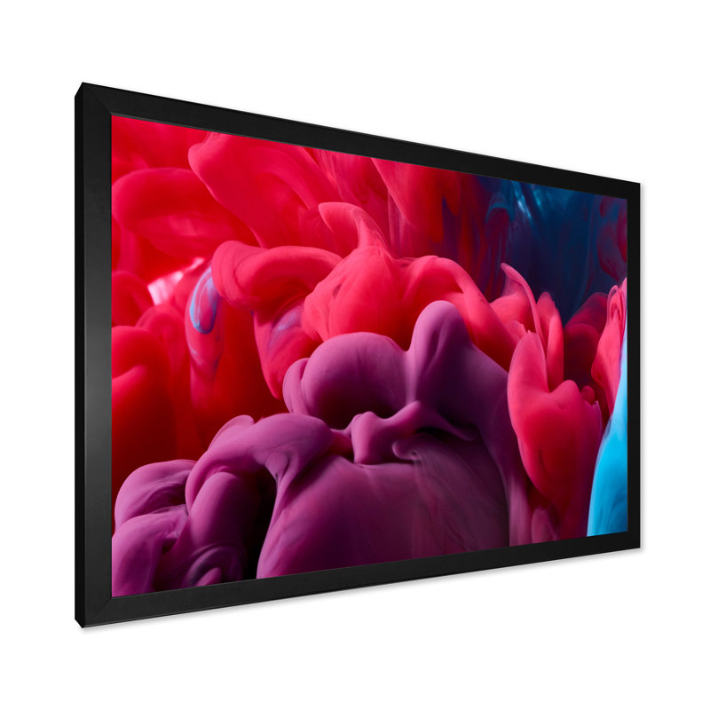 Encre rouge et bleue fluide II - art mural moderne sur toile, Toile avec cadre noir, H 8 po x l 12 po x P 1 po
