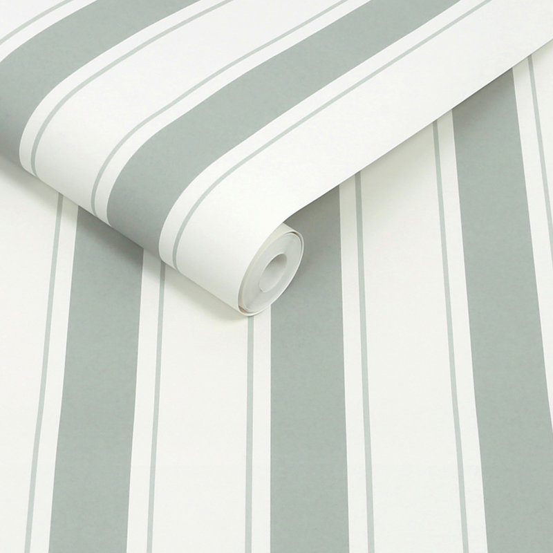  Oundle Stripe Morning Fog Wallpaper, Gray
