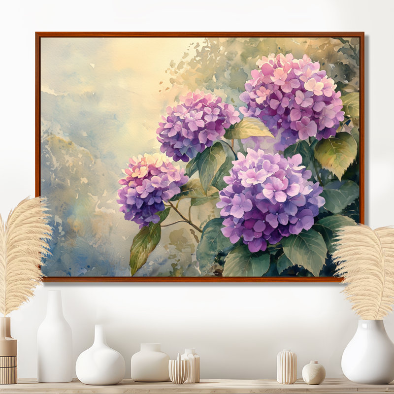 Hortensias dans la brume d'été - art mural hortensias, Impression sur cadre flottant, Brun, H 24 po x l 32 po