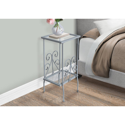 Accent Table, Side, End, Nightstand, Lamp, Living Room, Bedroom, Tempered Glass, Grey Metal