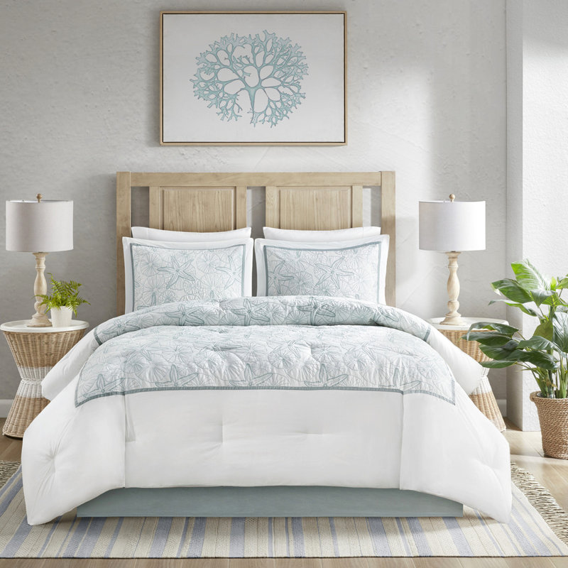 Édredon blanc pour très grand lit - 100% coton, broderie foncée, rembourrage, avec jupe de lit et 2 taies décoratives surdimensionnées, broderie incluse