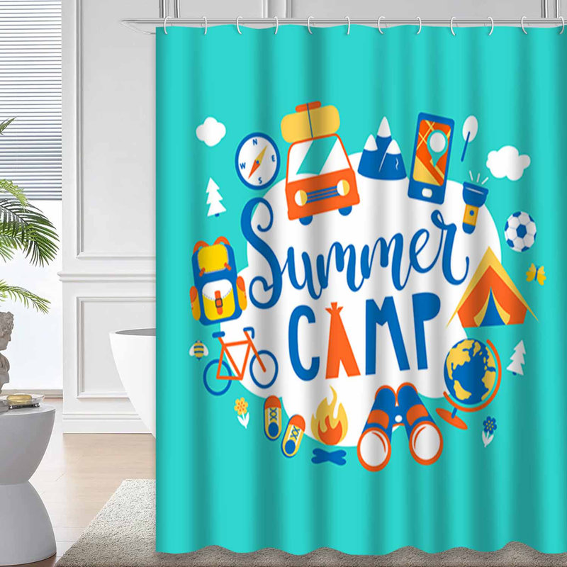 Rideau de douche avec 12 crochets Summer Camp, L 72 po x l 84 po