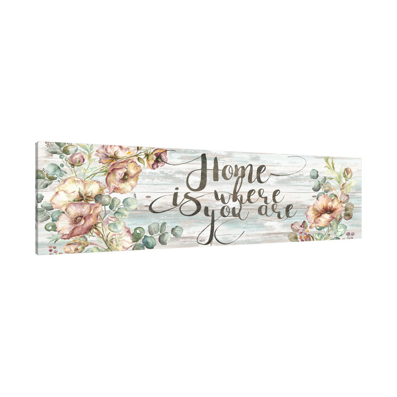 Blush Poppies On Shiplap: Home - Wrapped Canvas Painting, 51 cm H x 152 cm W