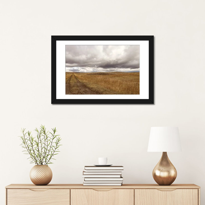 Storm Clouds Over Montana Prairie, Black Open Corner Framed Paper, White, 16" H x 24" W x 1" D