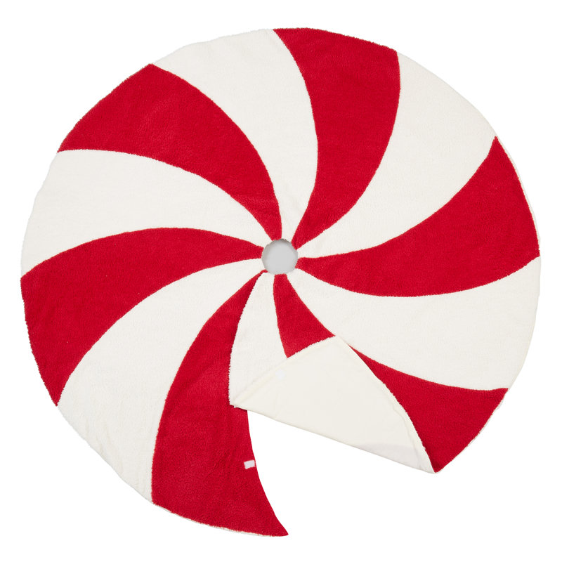 Red and White Candy Cane Round Tree Skirt, 72 Inches
