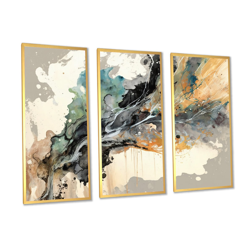 «Jazz Rhythms in Shades of Grey IV», reproduction sur toile 3 pièces, H 28 po x l 36 po x P 1 po, Toile avec cadre naturel