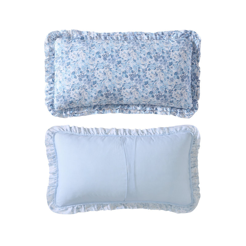 Twin Blue Microfiber Reversible Quilt Set with Ruffles