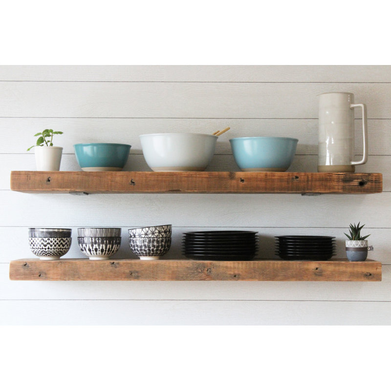 Tablettes flottantes en bois de grange récupéré avec supports à profil bas, Brun, H 2,5 po x l 48 po x P 11 po