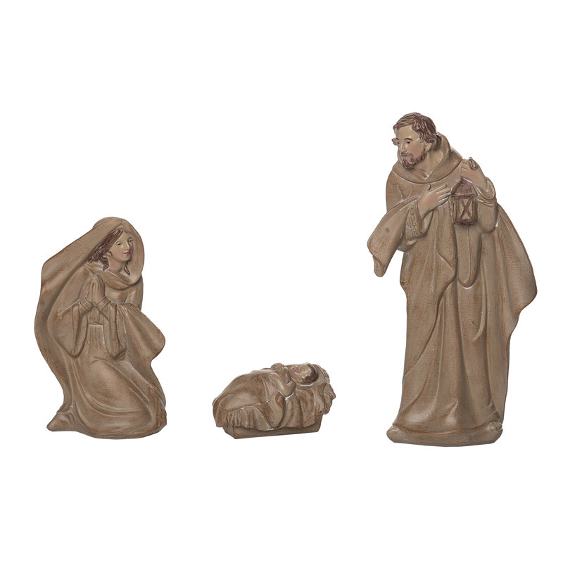  Résine 9,45 po brun Noël rustique Sainte famille ensemble de 3