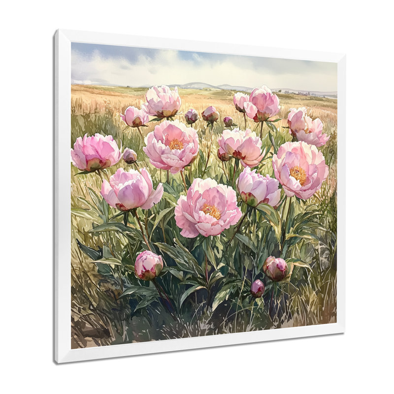 Pivoines par le champ de cultures II - pivoines, art mural, Reproduction encadrée d'une seule photo, H 16 po x l 16 po, Blanc