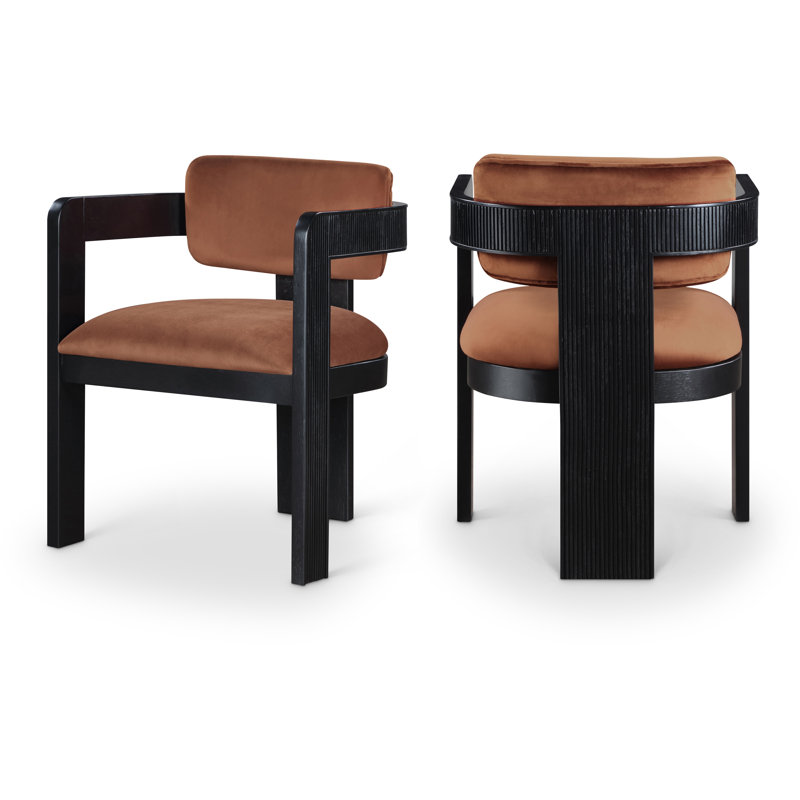 Sacha Frink Upholstered Dining Arm Chair, Cognac Velvet, Black