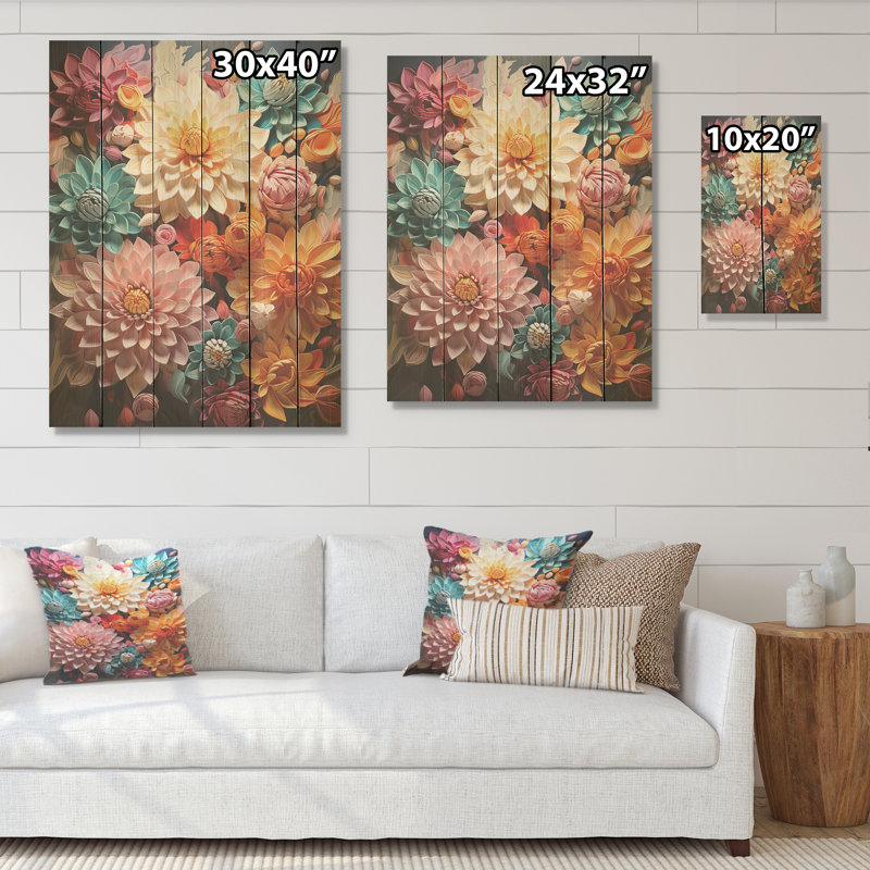 «Mums Intertwine Burst Of Color - Mums», art sur bois de pin naturel, H 40 po x l 30 po