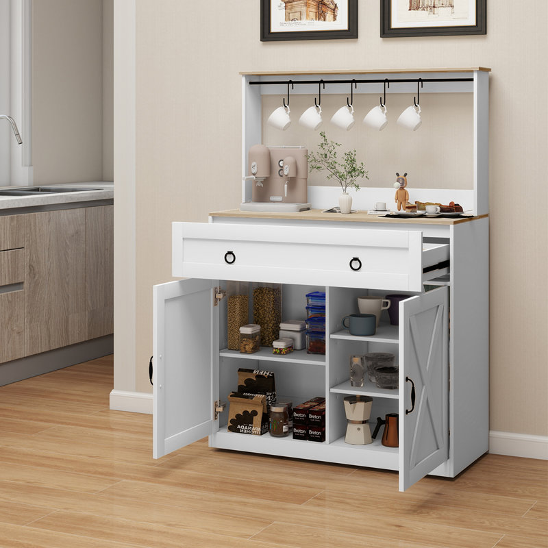 Buffet de cuisine 35 po blanc avec porte-gobelets et rangement