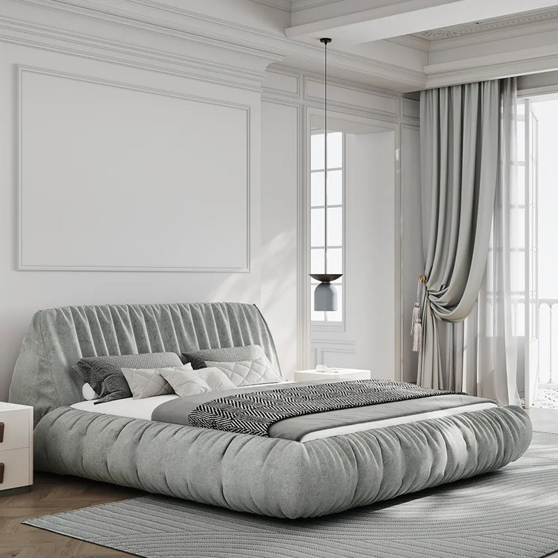 Lit-bateau tapissier Chimdalu, Gris foncé, Grand