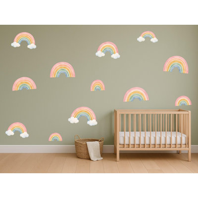 Watercolor Rainbow Wall Decals, Set of 12 Peel and Stick Nursery Wall Stickers, Satin Finish Removable Kids Room Wall Art, 20"W x 20"H (50 x 50 cm)