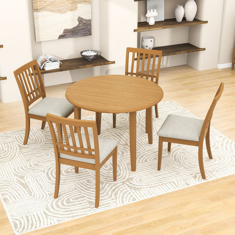Ensemble de table de salle à manger avec abattants et chaises rembourrées, Brun pâle, 5 pièces: table, 4 chaises