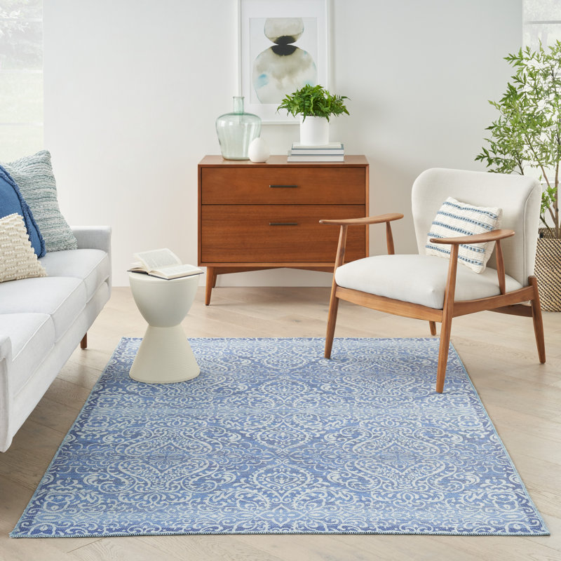 Tapis bleu en coton lavable à la machine, Rectangle 7 pi 10 po x 9 pi 10 po