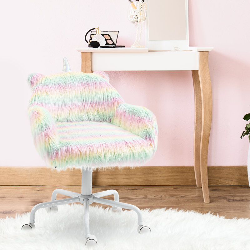 Chaise de bureau Fluffy, arc-en-ciel coloré, support d'accoudoirs, base 5 étoiles, hauteur réglable pour une chaise de travail agréable en multicolore. Soutien du milieu du dos avec. Tissu au confort exceptionnel. Roue pivotante