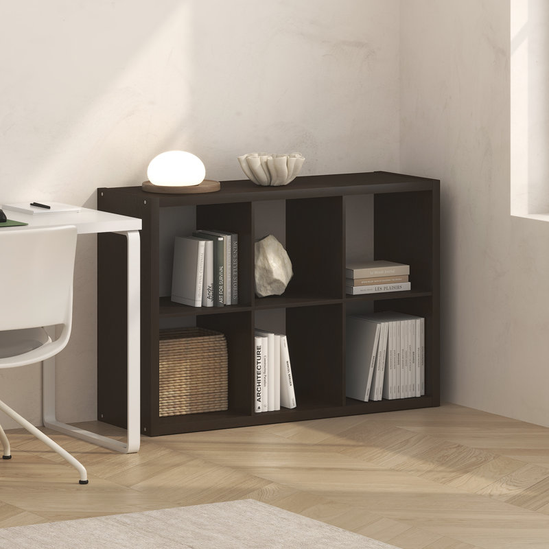 6-Cube Bookcase, Thick Frame, Black Dark Oak, Dark Oak, (6 Shelves) 43.78" H x 30" W x 14.57" D