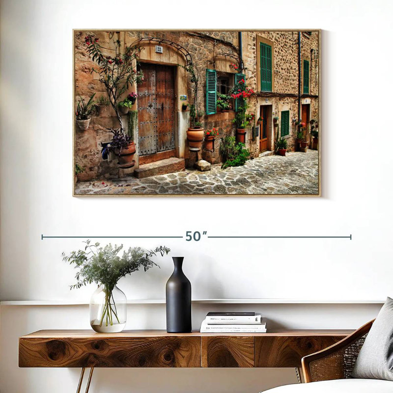 Méditerranée vieille ville, Cadre flottant en bois naturel, 40 po x 27 po
