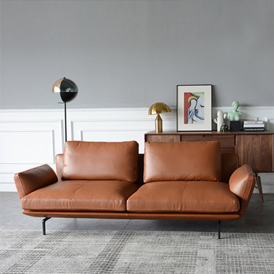Orange Genuine Leather Standard Sofa cushion couch