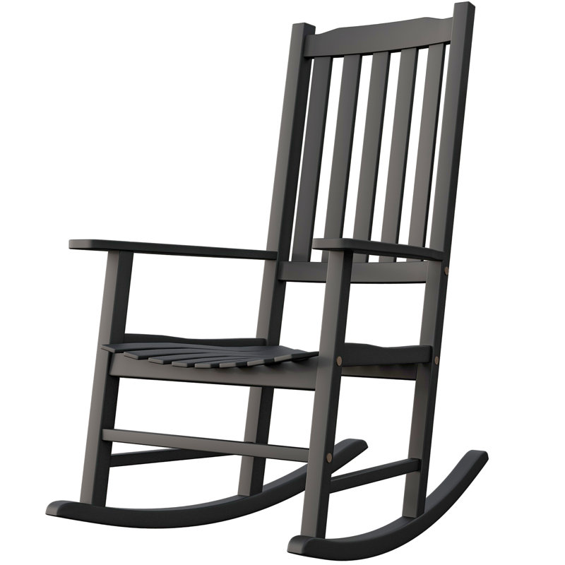 Chaise berçante en bois massif Schereville, Noir