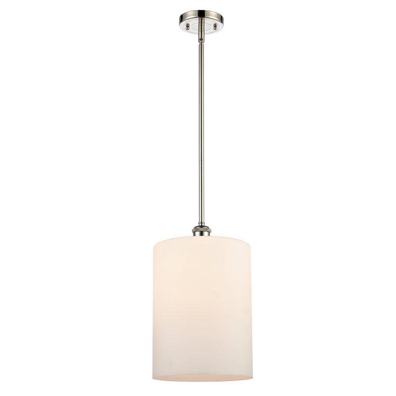 Luminaire suspendu cylindrique à 1 lumière Leilani, Blanc mat, Ampoule à DEL rétro de 6 watts, Nickel poli