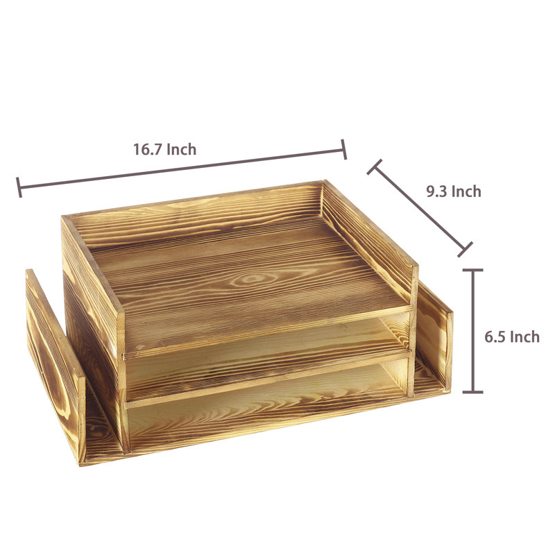 Solid Wood 3-Tier Document File Organiser, Brown