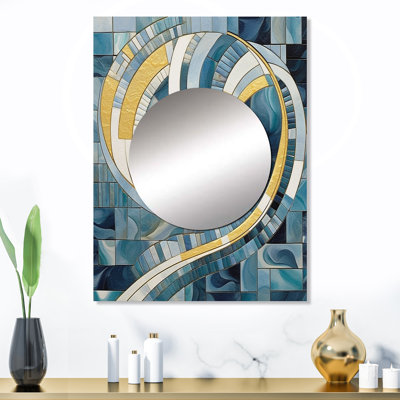 Perouge or construisant des royaumes bleus II - miroir mural de formes abstraites, miroir décoratif bleu, impression d'art en métal