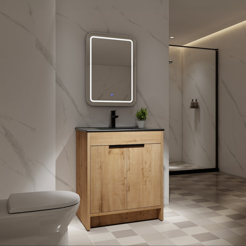 Meuble-lavabo autoportant avec lavabo en céramique et portes à fermeture en douceur, Noir