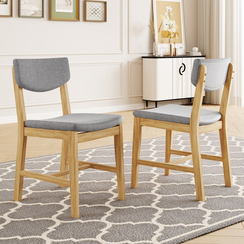 Chaise de salle à manger rustique 4 pièces en tissu naturel et gris