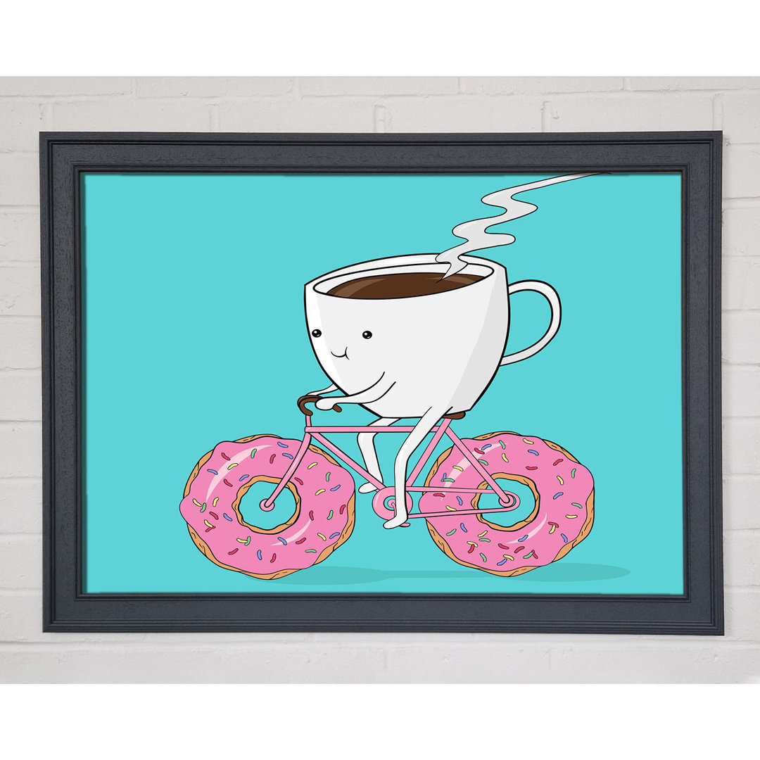 Gerahmtes Poster Kaffee auf einem Donut-Fahrrad