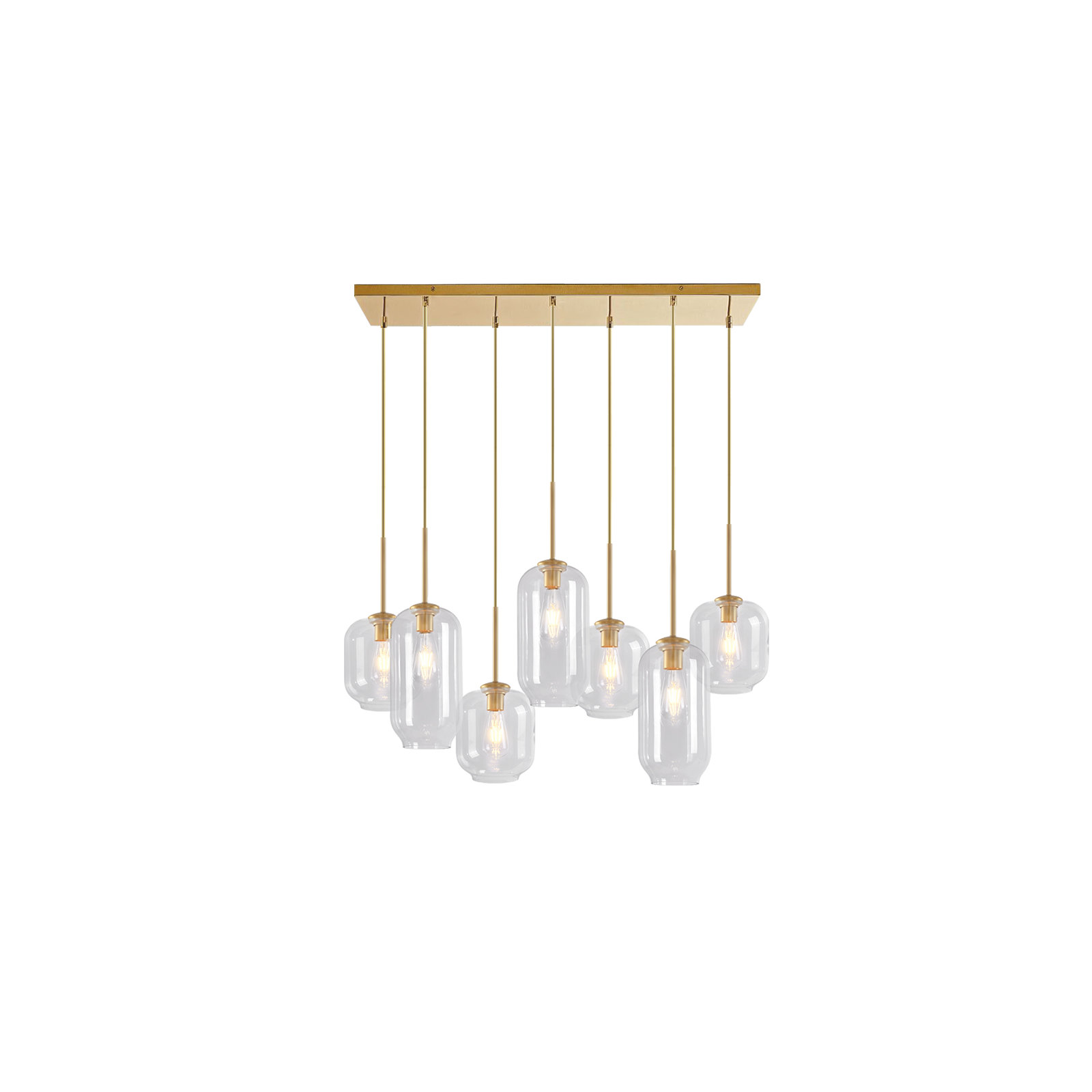 Kayanne 7 - Light Glass Shades Kitchen Island Geometric Pendant, Brass