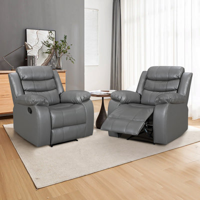 Ensemble de 2 fauteuils inclinables manuels en similicuir, fauteuil inclinable rembourré simple, fauteuils inclinables pour salon, cinéma maison