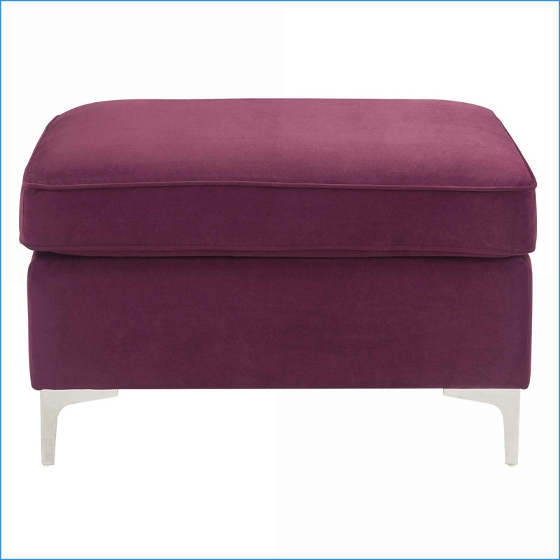 Repose-pieds rouge bourgogne avec coussins en fausse fourrure, housse amovible | Argent brossé | Argent mat, Tissu mauve