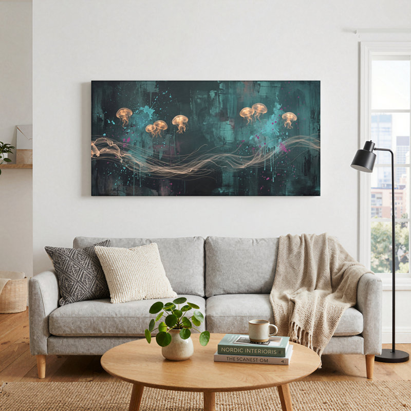 Jellyfish Waves, reproduction d'art sur toile, ensemble de 1, Toile tendue, L 32 po x H 16 po