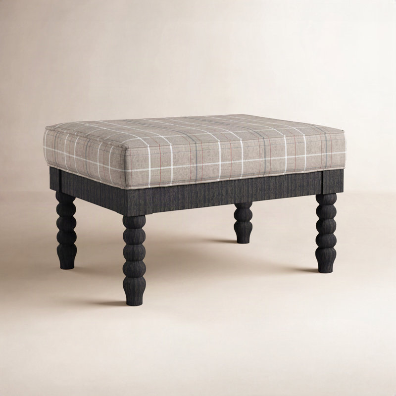 Lind Island Ottoman, Antique Black Finish, Taupe Plaid