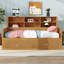 Lit de jour en bois avec étagères de rangement et 2 tiroirs, 6 tablettes de chevet, design à panneaux cannelés-1224624625-1224624626