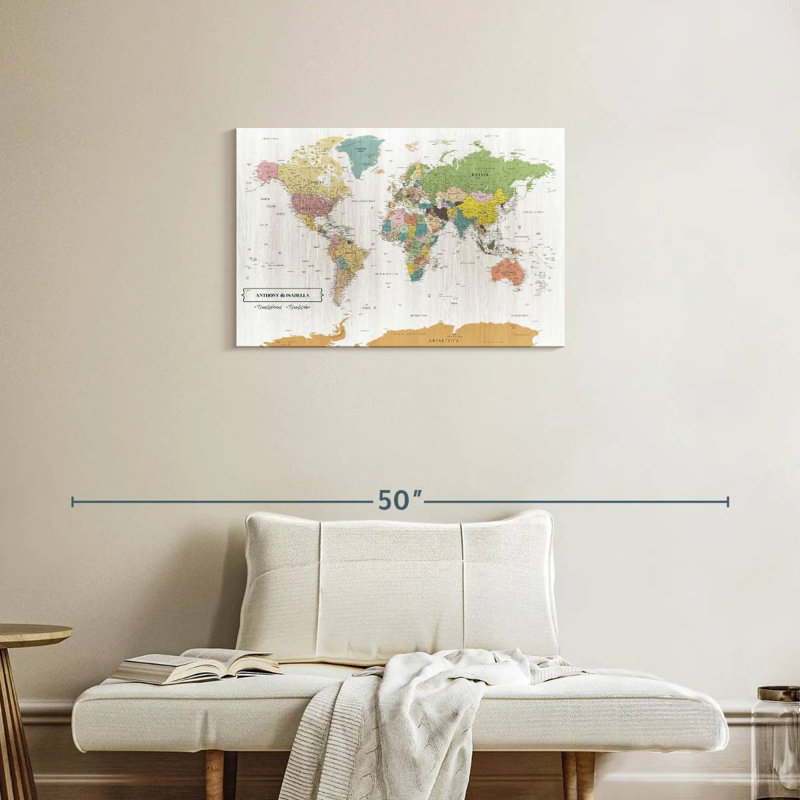 Carte du monde personnalisée avec punaise, H 20 po x l 30 po, Oui