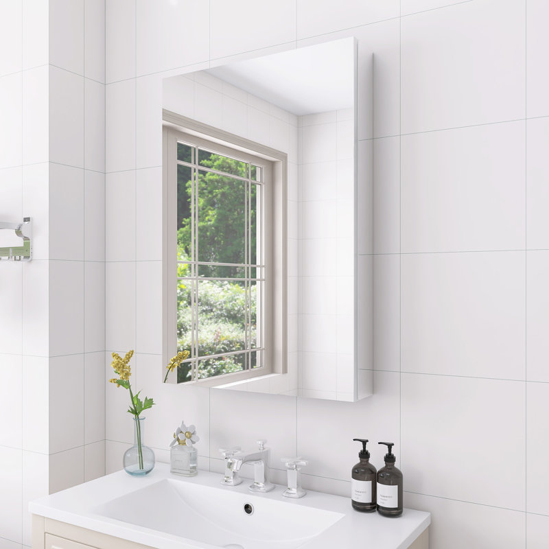 Rectangular Recessed Or Wall Mount Aluminum Frameless Medicine Cabinet Mirror With Adjustable Glass Shelves
