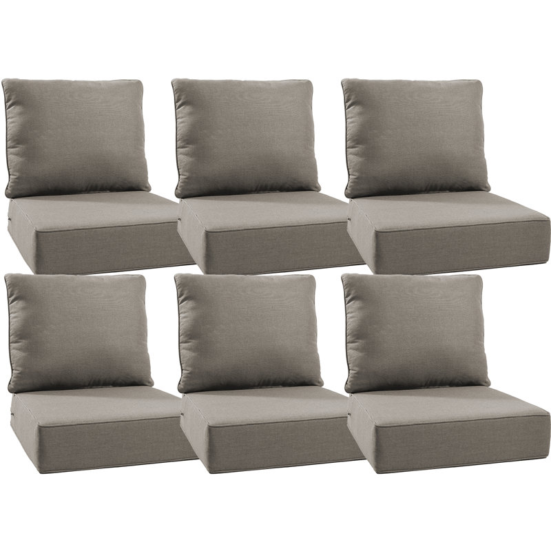 Ensemble de coussin de siège et de dossier en polyester résistant aux intempéries Deb, Gris, 6, L 22 po x P 24 po
