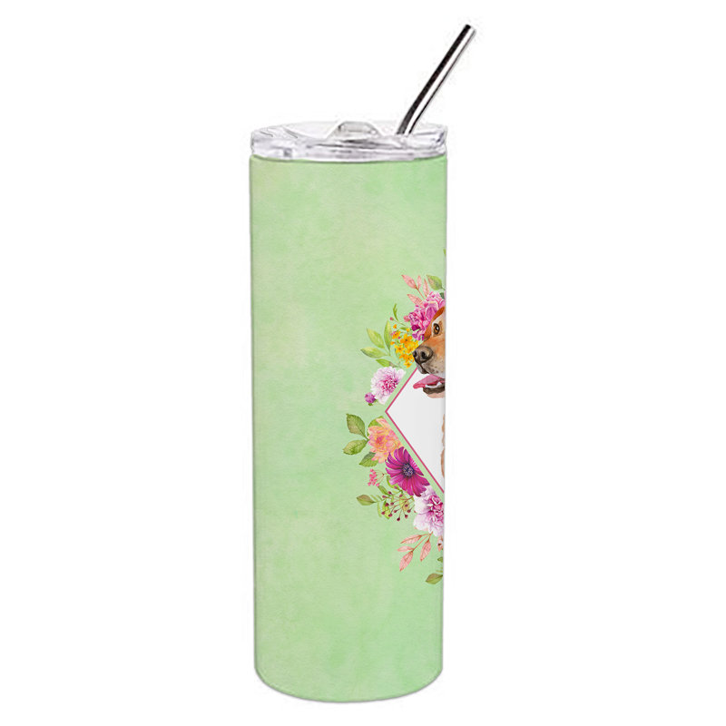 E23BF9F8391D466E9CA4F8DFEBD9A7DB de verre 20 oz à double paroi en acier inoxydable chiot, Labrador Retriever blond, Vert