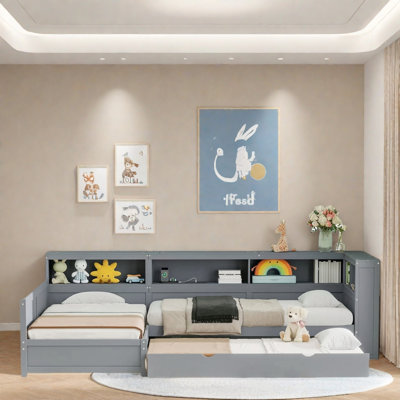 L-shaped Daybed With Trundle And 1 Drawer, Storage Shelves And Charging Station
