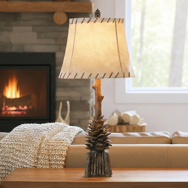 33.5" Resin Table Lamp With Tan Shade