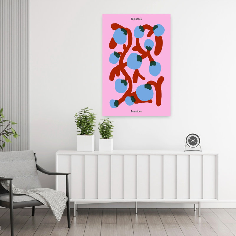 «Whimsical Blue Tomatoes», art mural, H 36 po x l 24 po