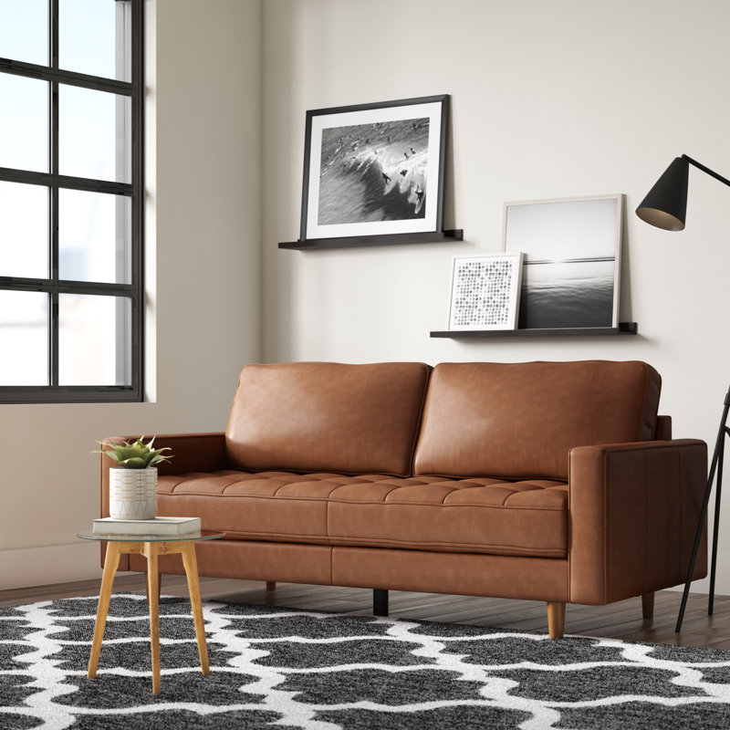 Rumsey Upholstered 81'' Sofa, Camel Top Grain Leather