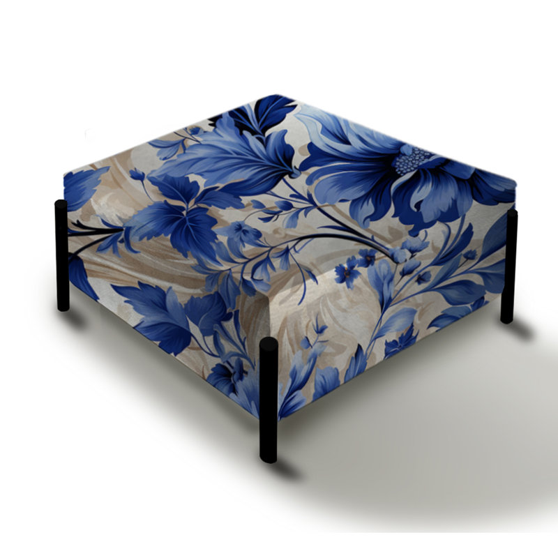Grand repose-pieds carré cobalt bleu à motif victorien Acanthus II