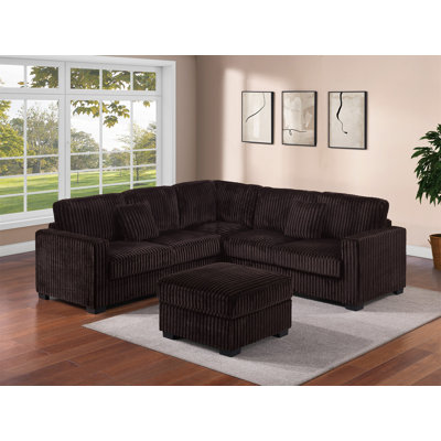 Ensemble de canapé modulaire 4 pièces avec finition café et accoudoir à gauche et à droite avec accoudoirs carrés et repose-pieds carrés