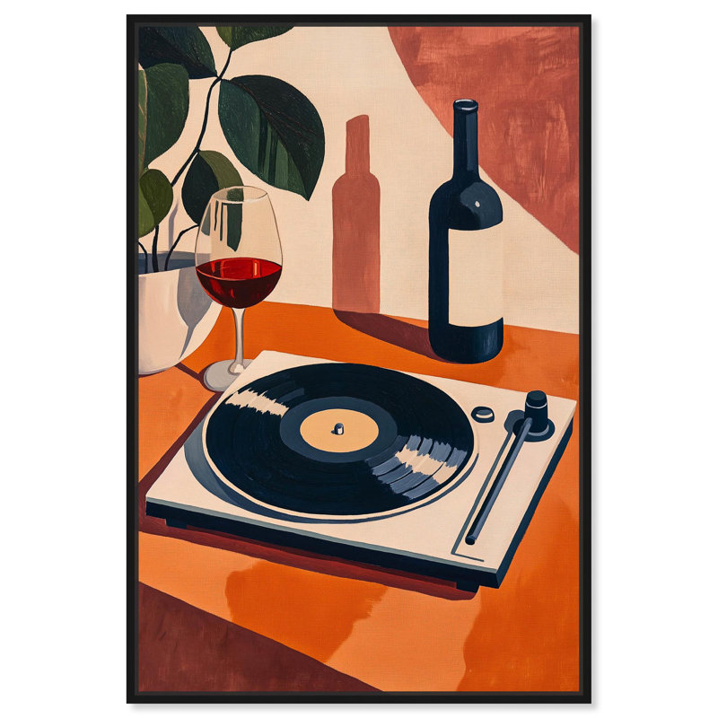 Vinyle et toile de vin par Art Remedy, H 25 po x l 17 po, Cadre flottant, Noir