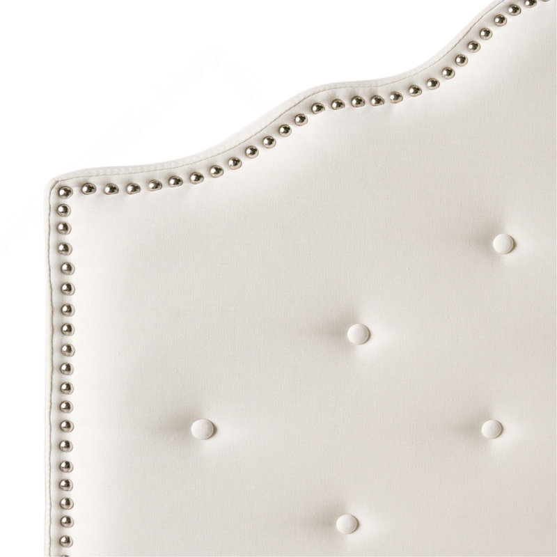 Queen Size Button Tufted Upholstered Headboard with Nailhead Trim, Solid Wood Frame & Durable Metal Legs, Adjustable Height Modern Fabric Headboard